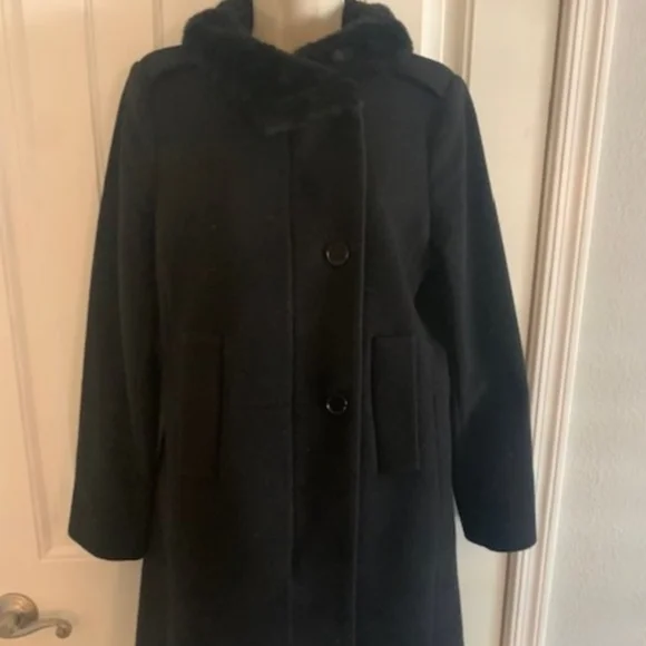 ❗Talbots Black Fur Collar Pea Coat Size 6❗ - Picture 1 of 7